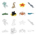 Electric ramp, mussels, crab, sperm whale.Sea animals set collection icons in cartoon,outline style vector symbol stock Royalty Free Stock Photo