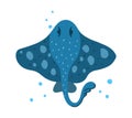 Electric ray or crampfish character. Cartoon hand drawn illustration of cute ocean animal. Blue fantasy sea rampfish. Childish t Royalty Free Stock Photo