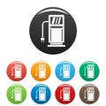 Electric recharge station icons set color