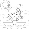 Coloring book for kids. Vector Illustration Cute Little Girl Confused