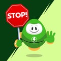 Electric Robot Mascot Holding Stop Sign