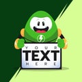 Electric Robot Mascot Holding Text Template. You Can Change The Text