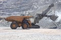 Electric rope shovel loading a dump truck Royalty Free Stock Photo