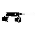 Electric rotary hammer drill in hand holding tool use Arm using Power tool icon black color vector illustration flat style image