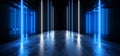 Electric Sci Fi Neon Tunnel Corridor Catwalk Laser Futuristic Pantone Blue Classic Glowing Pillars Lines Garage Underground Studio