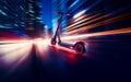 electric scooter on a blurred light background. Abstract motion blur city.