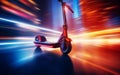 electric scooter on a blurred light background. Abstract motion blur city.