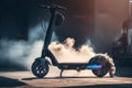 Electric Scooter catch Fire, Battery blast explosion, smoke from e-scooter. Charging electric scooter safety. generative Royalty Free Stock Photo