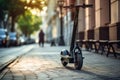 Electric scooter in the city. The concept of ecological transport, A generic electric scooter, a futuristic mobility solution for