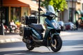 Electric scooter for fast delivery of orders around the city. Royalty Free Stock Photo