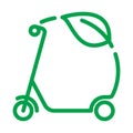 Electric scooter icon. Battery powered scooter inside circle and a leaf Vector illustration Royalty Free Stock Photo