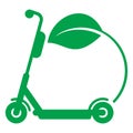 Electric scooter icon. Battery powered scooter inside circle and a leaf Vector illustration Royalty Free Stock Photo