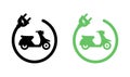 Motorcycle Scooter Icon Set. Electric Scooter Moped Green Silhouette