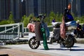 An electric scooter load with tools and gears Royalty Free Stock Photo