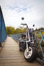 Electric scooter on a metallic bridge