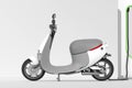 Electric scooter moped with electric charger . eco alternative transport concept. 3d rendering. Royalty Free Stock Photo