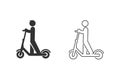 Electric scooter person riding e-scooter black line icon set glyph illustration