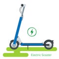 Electric Scooter on the road. Electric scooter transportation you can rent for a quick ride. Eco city transport.