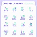 Electric scooter thin line icons set: sharing service, mobile app, QR code, parking, helmet, eco transport, pointer. Modern vector Royalty Free Stock Photo