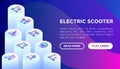 Electric scooter web page template with thin line isometric icons: sharing service, mobile app, QR code, parking, helmet, eco Royalty Free Stock Photo