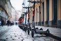 Electric scooters on city street. Eco transport. AI generated