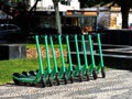 Electric Scooters All Lined Up. Royalty Free Stock Photo