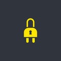 Electric secure Logo. electric safety logo. socket combine with padlock logo concept