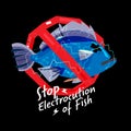 Stop electrocution of fish sign - illustration