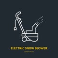 Electric snow blower flat line icon. Vector sign of snow removal equipment