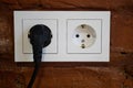 Electric socket. Black plug and white socket