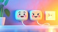 Electric socket with happy and sad smileys. 3D rendering Royalty Free Stock Photo