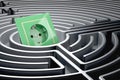 Electric socket inside dark labyrinth, 3D rendering