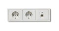 Electric sockets and network line. White background. Close up view with details.