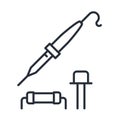 Electric soldering iron icon and resistor with diode, radioelectronics solder