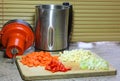 Electric soup maker and vegetables.