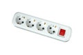 This is an electric splitter for four outlets with a power button. Isolated on a white background