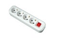 This is an electric splitter for four outlets with a power button. Isolated on a white background.