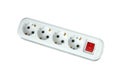 This is an electric splitter for four outlets with a power button. Isolated on a white background.