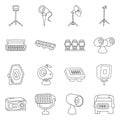 Electric spotlight and lamp vector line icon. Set illustration of floodlight and light equipment. Vector set icon of