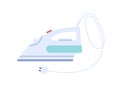 Electric steam iron for clothes. Domestic appliance with cord, plug. Home device with cable. Flatiron press, house