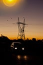 Electric sunset silhouettes Royalty Free Stock Photo