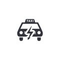 Electric taxi, front view silhouette, simple black icon on white