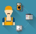 Electric technician man, vector illustration