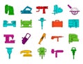 Electric tool device icon set, color outline style