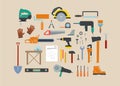 Electric tool flat vector icons set of wood Royalty Free Stock Photo