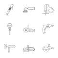 Electric tool icon set, outline style