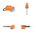 Electric tool icons set cartoon vector. Various type of saw