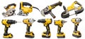 Electric tool set cordless rechargeable screwdrivers , Angle Grinder,circular saws ,cordless band saws,Portable Band Saw on white