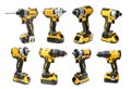 Electric tool set cordless rechargeable screwdrivers or impact screwdrivers on white background Royalty Free Stock Photo