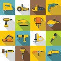 Electric tools icons set, flat style Royalty Free Stock Photo